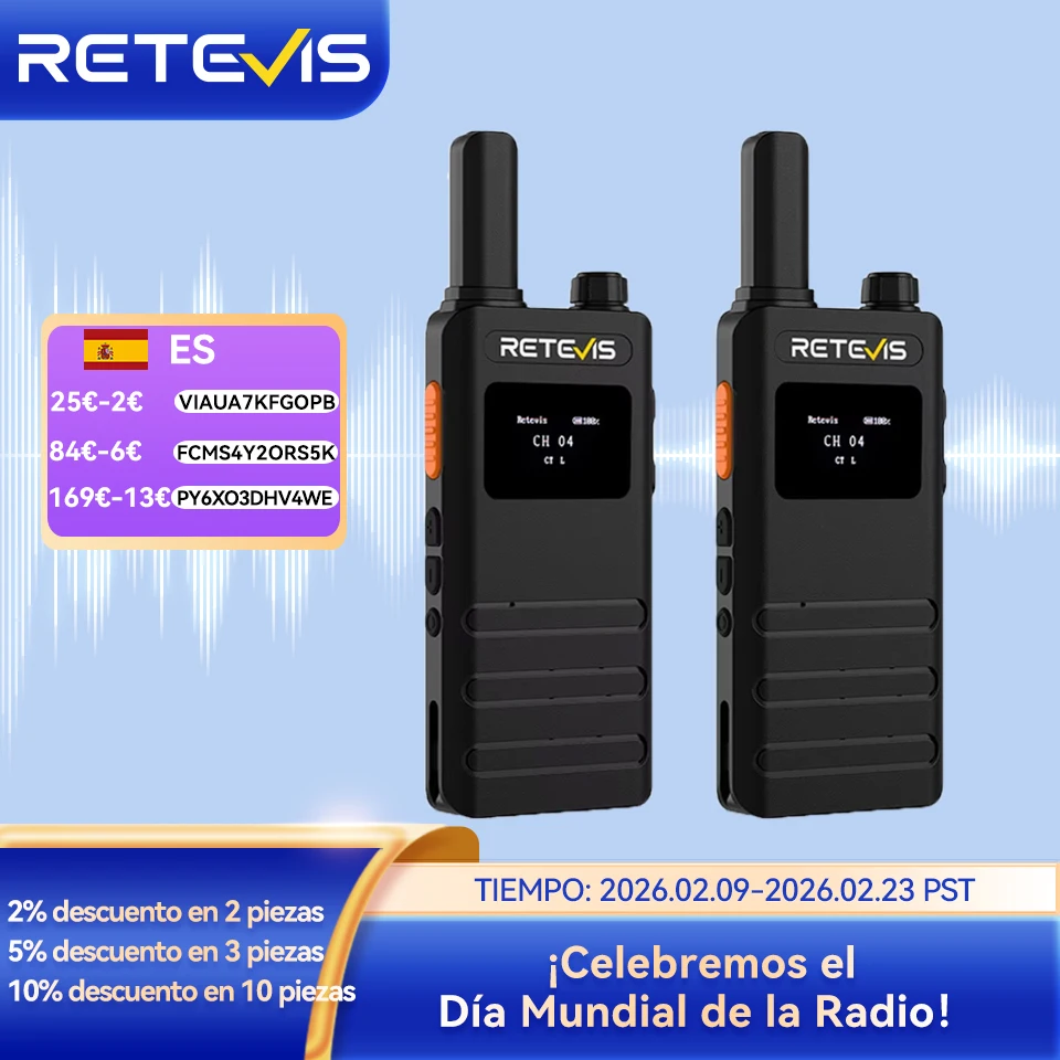 Retevis B63S (3a generación RT622) Walkie Talkie 2 piezas con pantalla LCD Walkie-talkie ultrafino sin licencia tipo C para acampar senderismo