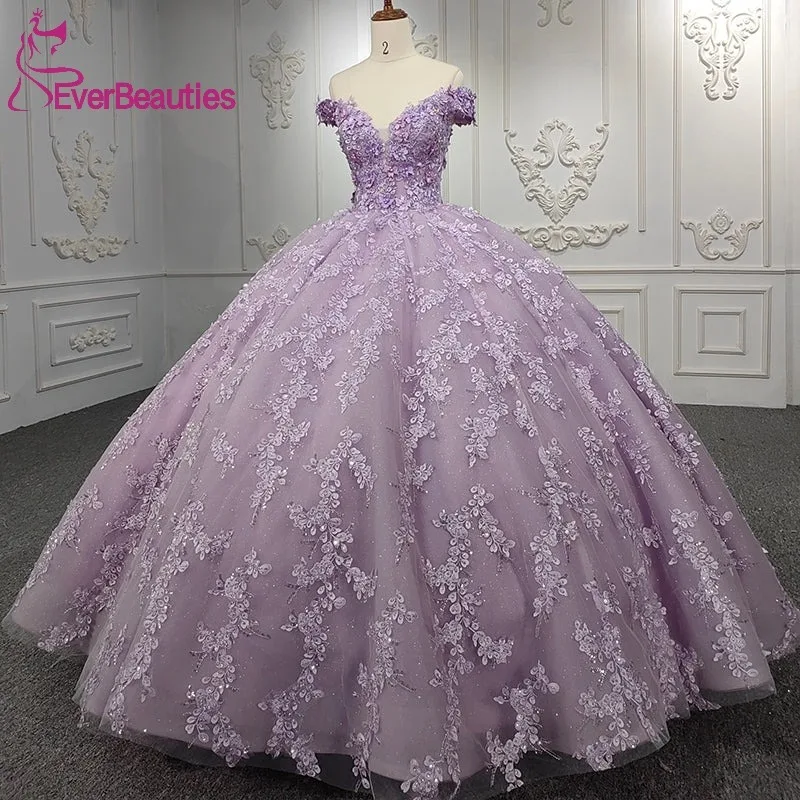 Tulle Lace Appliques Quinceanera Dress for Juniors Off Shoulder Prom Dress Vestidos De 15 Quinceañera Ball Gown Party Dress