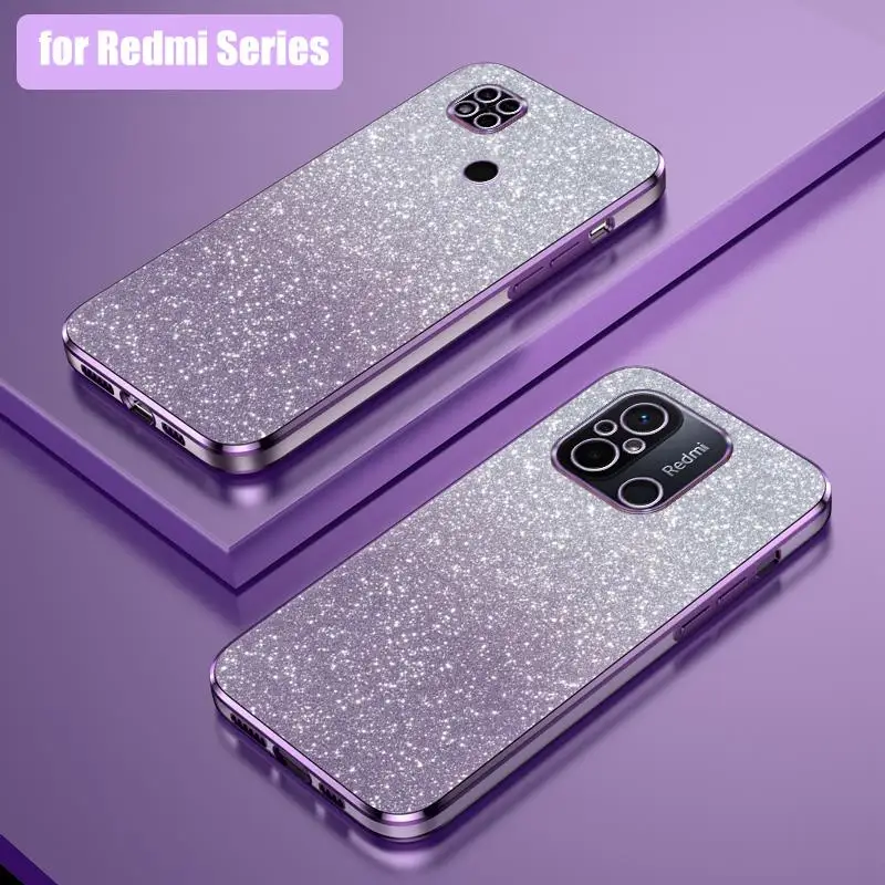 10 12 C 9 A Luxury Glitter Gradient Plating Case For Xiaomi Redmi 12c 10c 10a 9c Nfc 9t Women Soft Silicone Back Cover