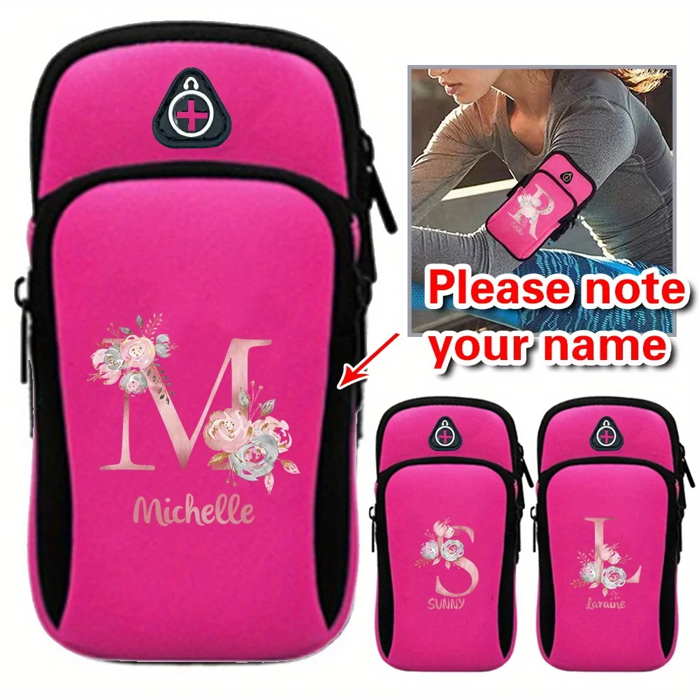

Customized Name Arm Strap Sports Deep Pink Phone Bag Running Arm Phone Bag Sports Phone Bag Personalized Pink Initial