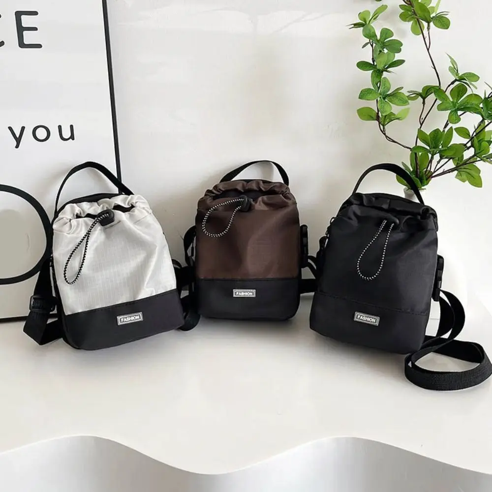 Nylon Drawstring Shoulder Bag Adjustable Strap Korean Style Women Crossbody Bag Lightweight Large Capacity Water Bottle Bag