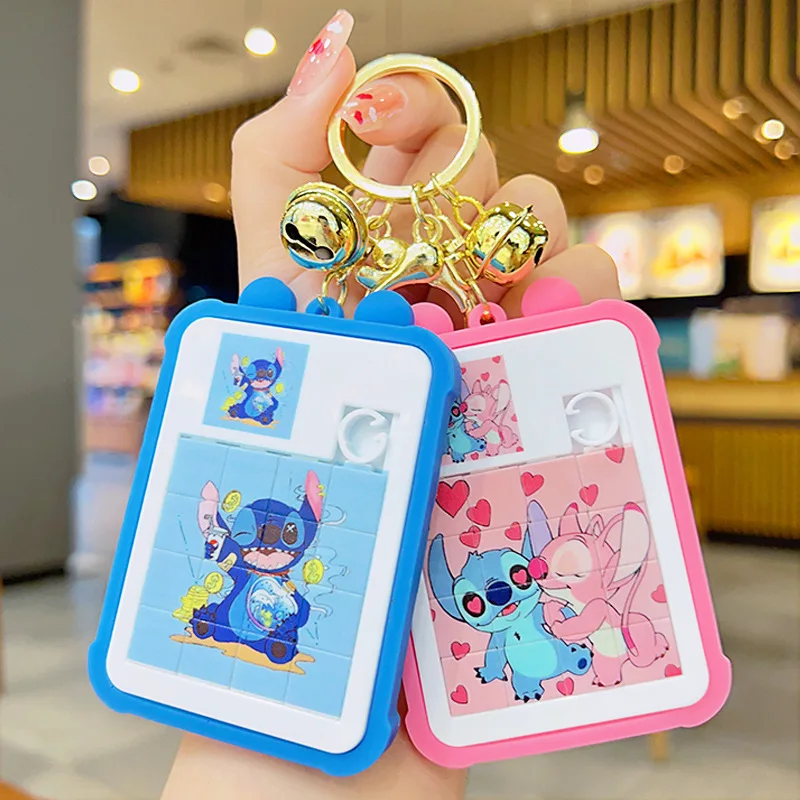 Disney Stitch Keychain Cartoon Handheld Jigsaw Puzzle Toy Keychain Student Backpack Pendant Trinket Key Chain Accessory Gift