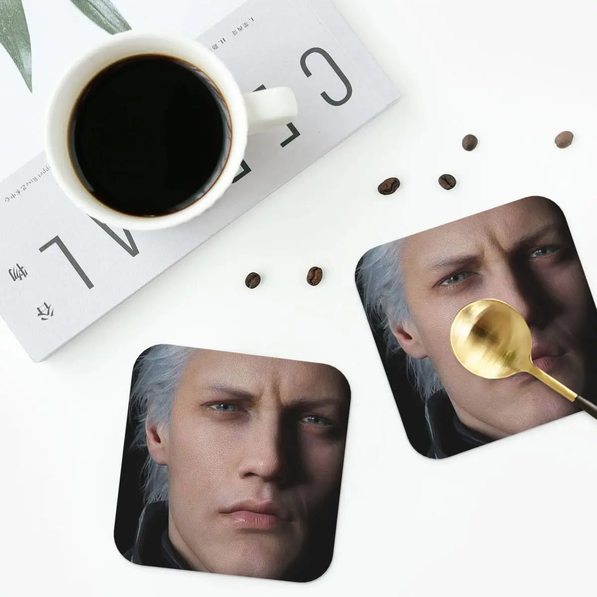 Devil May Cry 5 - Vergil Posavasos para carteles, manteles individuales de cocina, aislamiento impermeable, tapetes de café para tazas, juego de 4 almohadillas decorativas