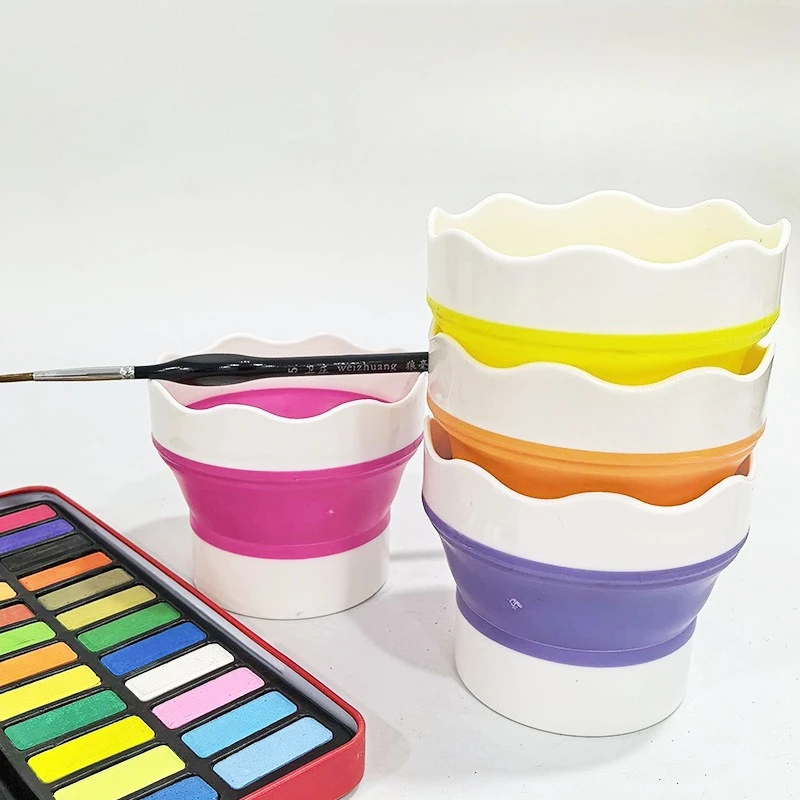 

Round Small Bucket Mini Desktop Foldable Pen Washing Holder Art Student Portable Watercolor Painting Tool Pen Washing Bucket
