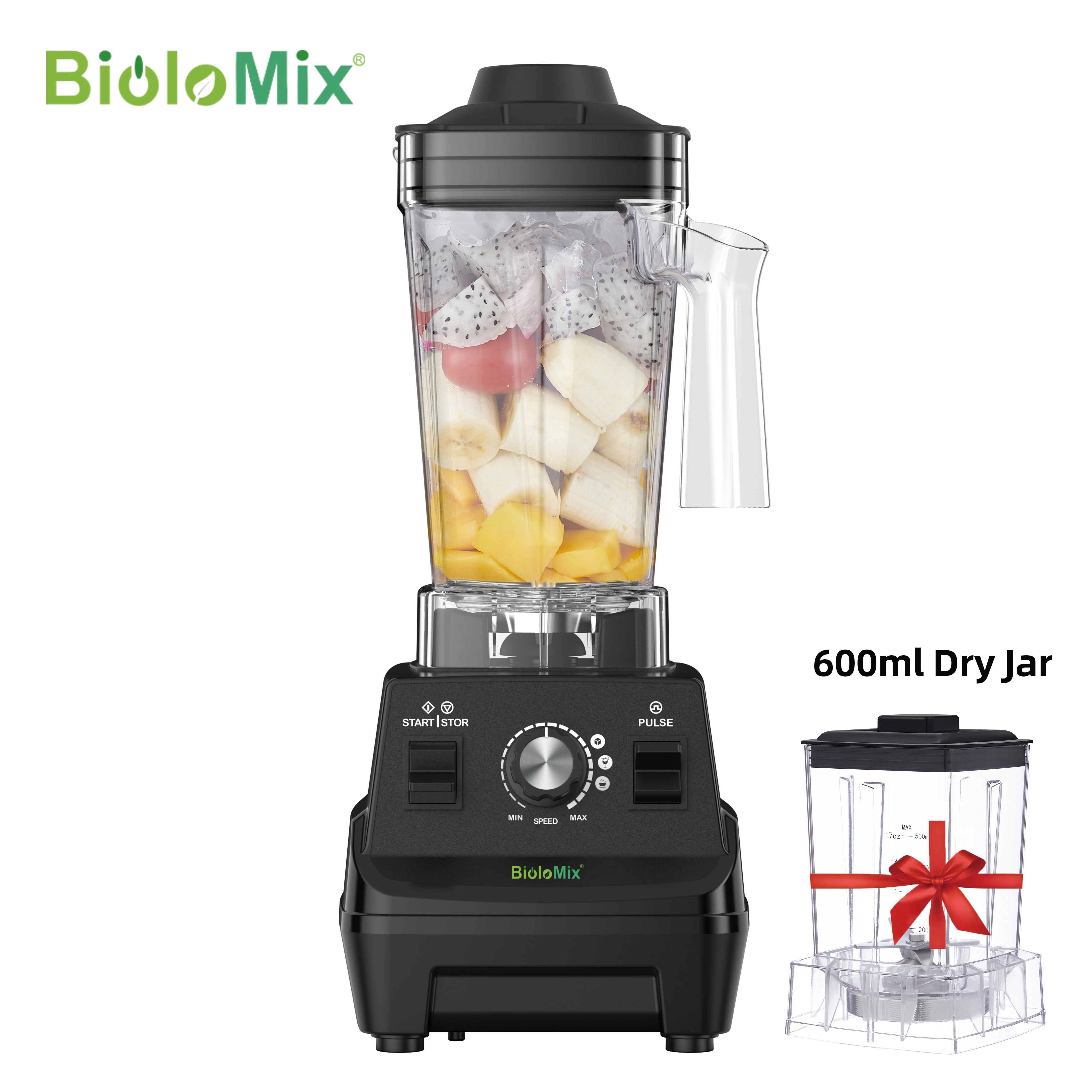 BioloMix Mini Pro 1800W High Power Smoothie Blender BPA Free 1.8L and 0.6L Dual Jar High Performance Kitchen Mixer Juicer