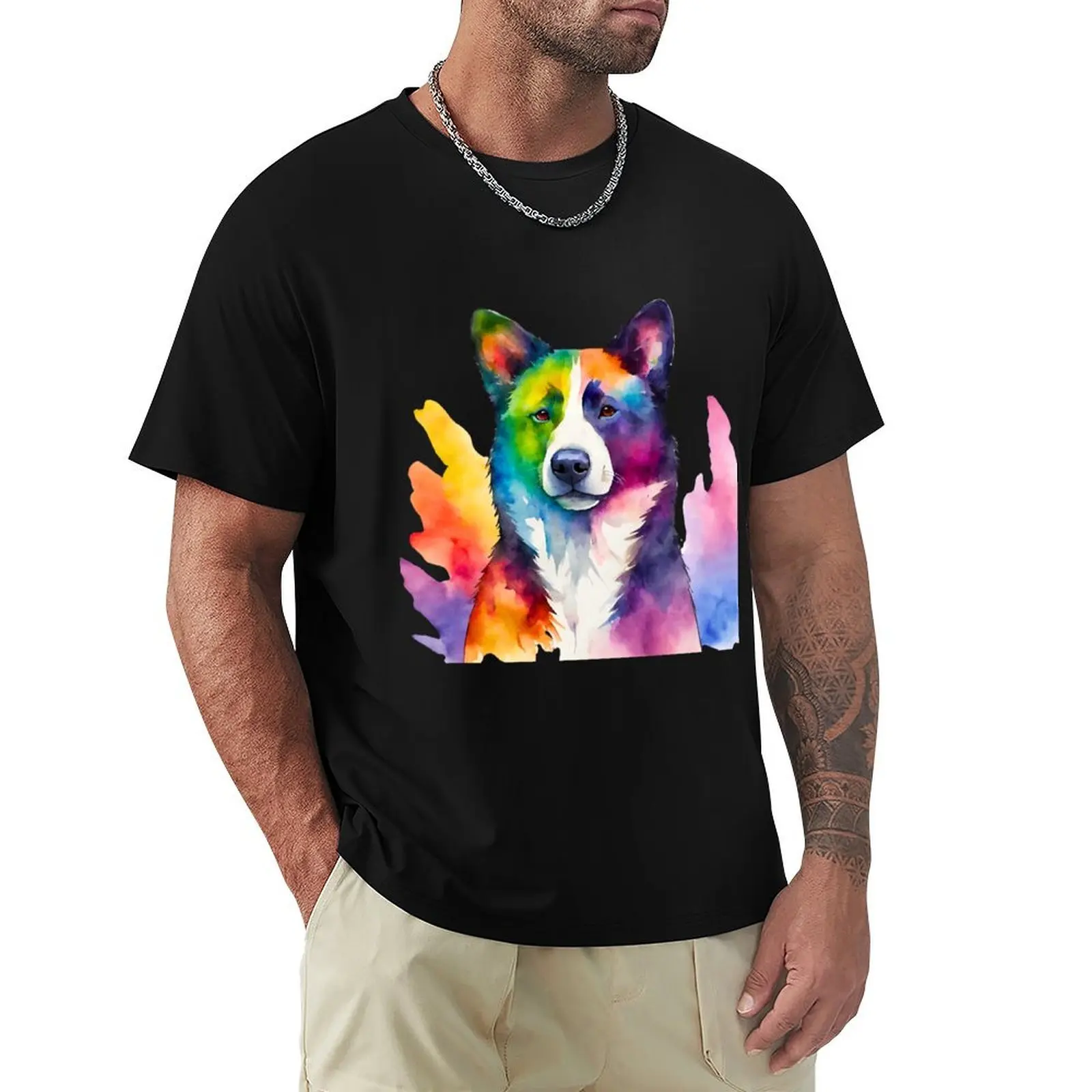 

Karelian Bear Dog Watercolor Portrait T-Shirt summer tops oversized graphic tee cheap stuff boys whites mens plain t shirts