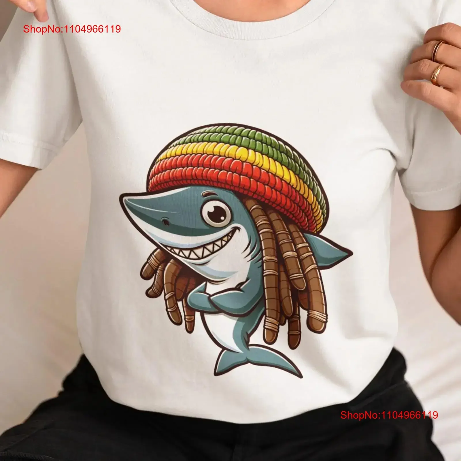 

Reggae Inspired Shark T Shirt Top Trendy Rasta Casual Streetwear for Lovers Music Fans vintage Washed Versatile Stretched