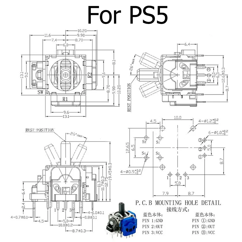 GSF mando Efecto Hall para XBOX ONE, PS4, PS5, mando genérico, tapas de palo analógico de potencia y reemplazo de Sensor de módulo 3D