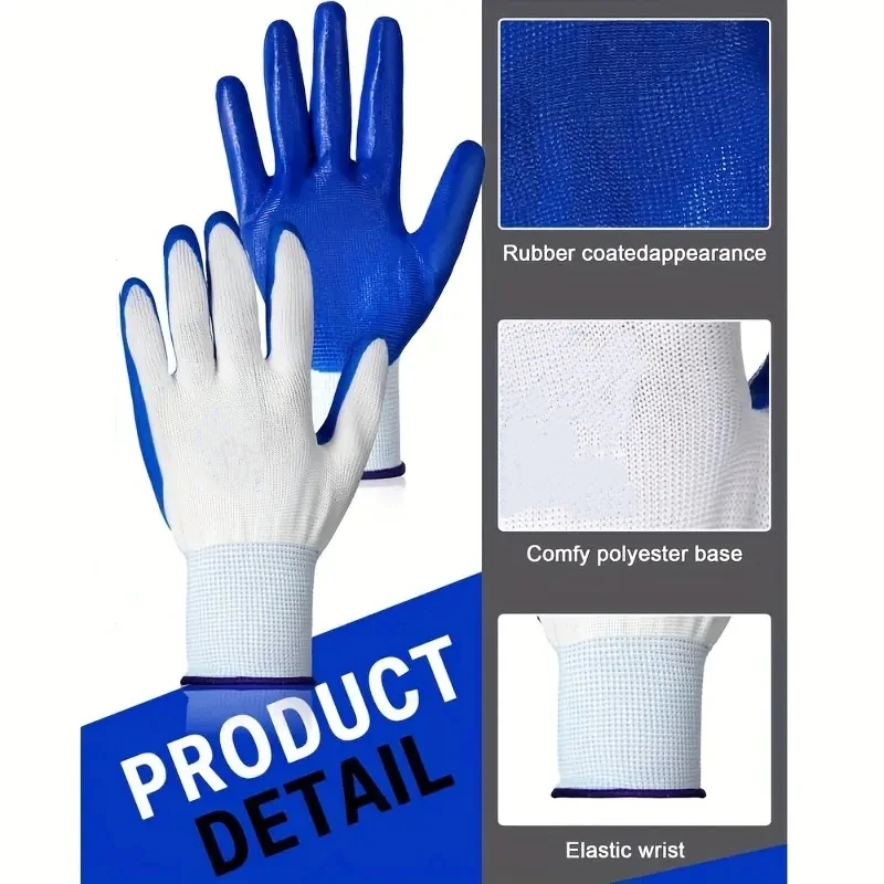20PCS Rubber Coated Safety & Work Gloves Non-Slip Durable Light Duty Work Gloves for Men Gardening Industrial Warehouse Gloves