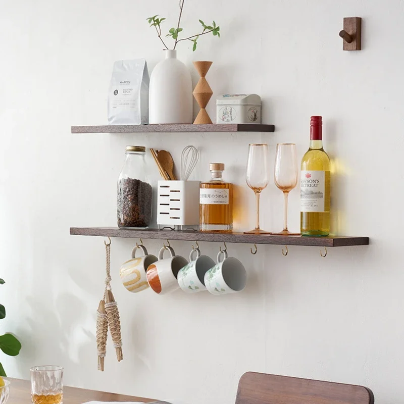 Natural Oak Shelf Bracket Wall-Mounted Storage Rack Living Room Multi-Function Bookshelf Freely Assembled Wooden Shelves