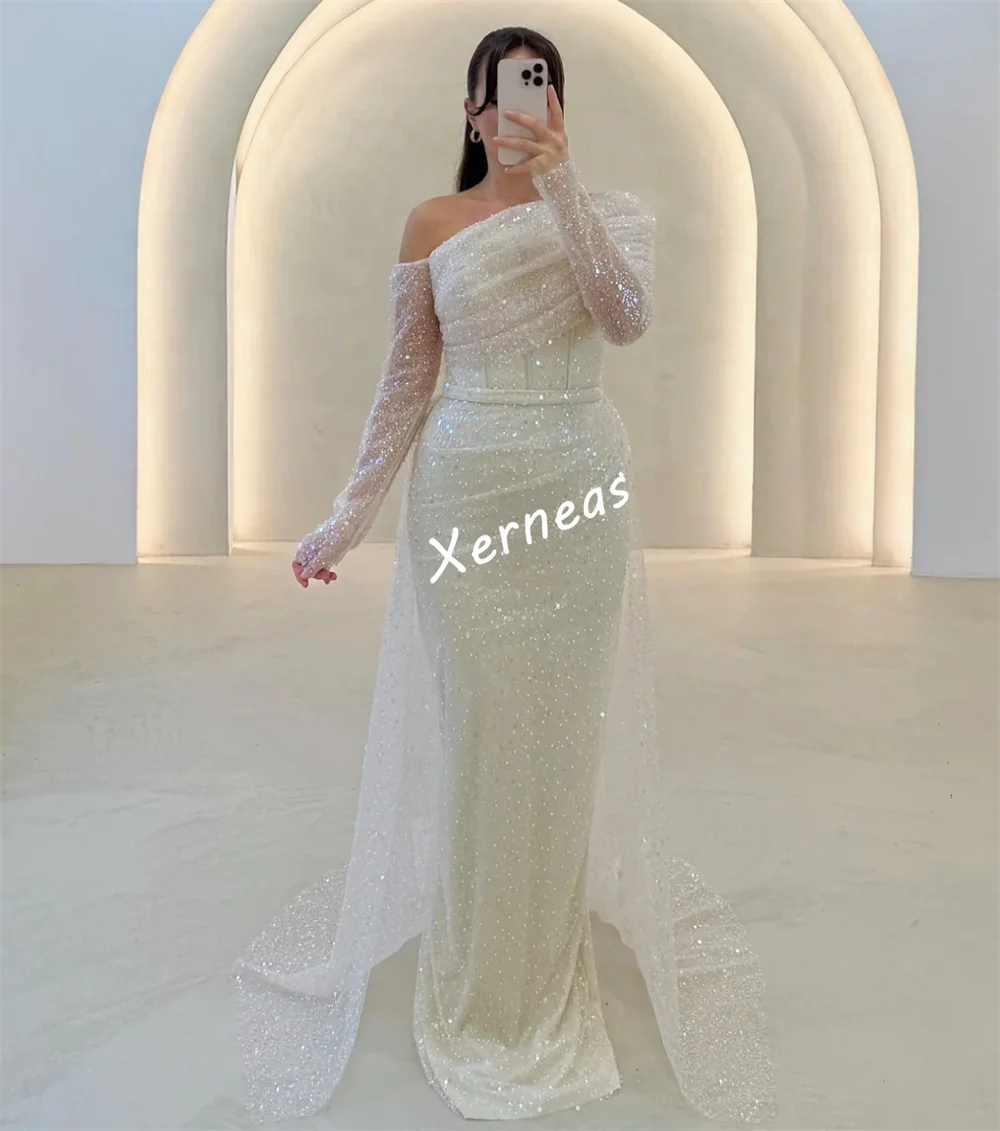 Customized Sequined Pleat Sparkle Off-the-shoulder Long Dresses Bespoke Occasion Women Luxury Evening Elegant Party Wedding