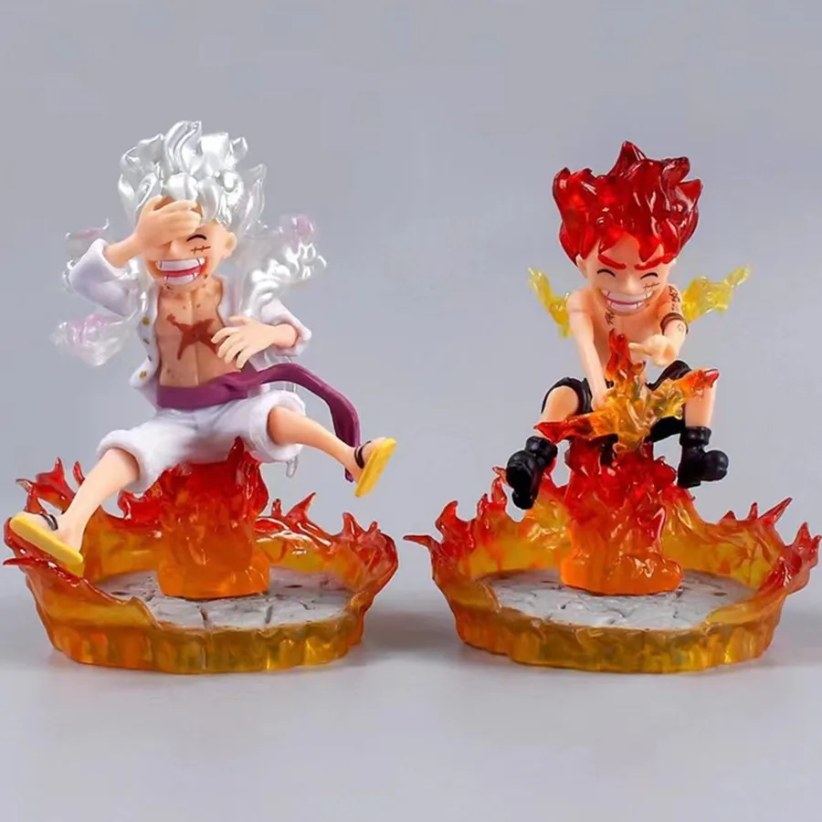 One Piece Action Figures GK Monkey D Luffy 5 Fruit Awakening Q Version Luffy Captain Solar Deity Sitting Model Decorations Toys