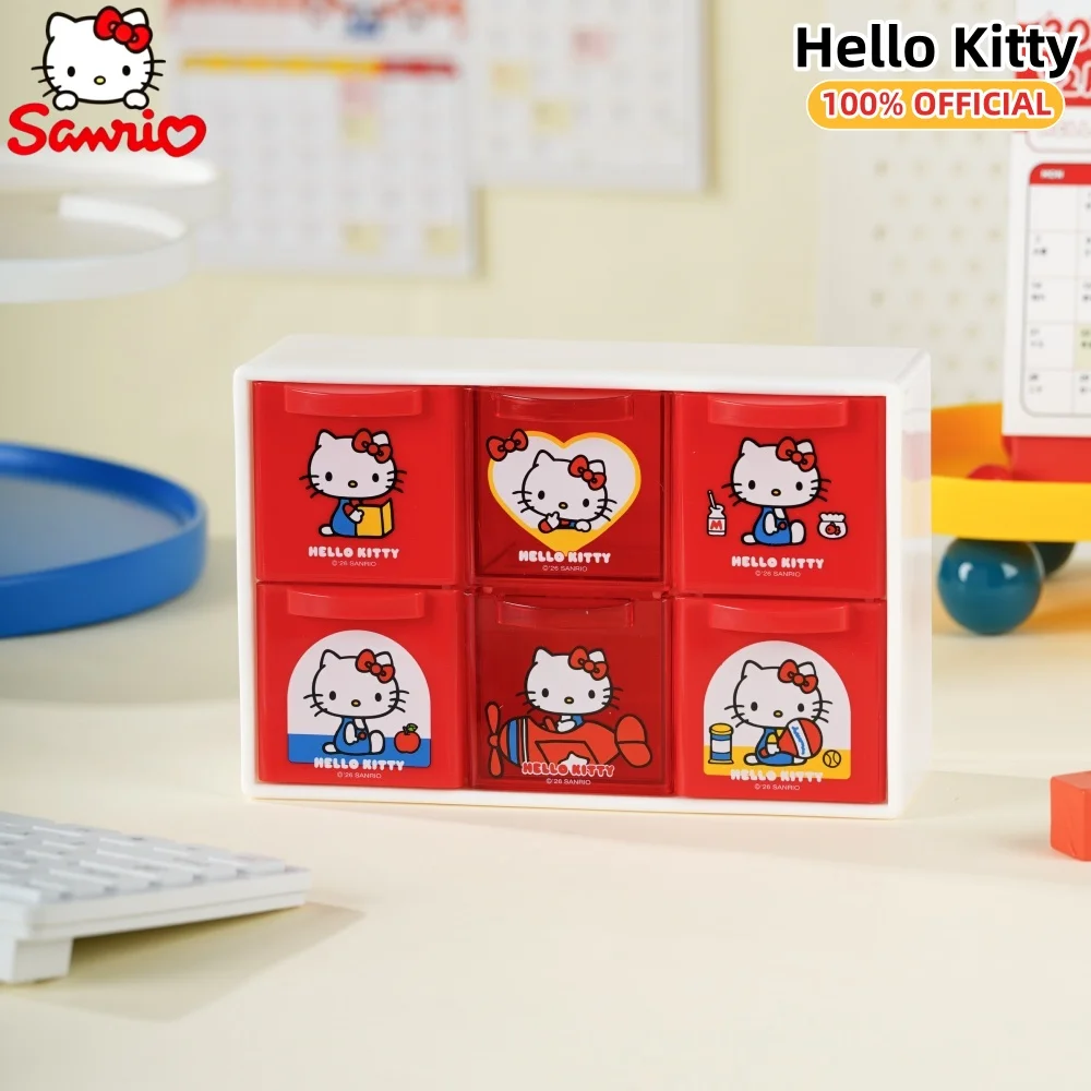 Genuine Sanrio KT Cat 6-Grid Storage Box Hello Kitty Multifunction Organizer For Paperclips Toy Hair Clips Study Office Supplies view 6