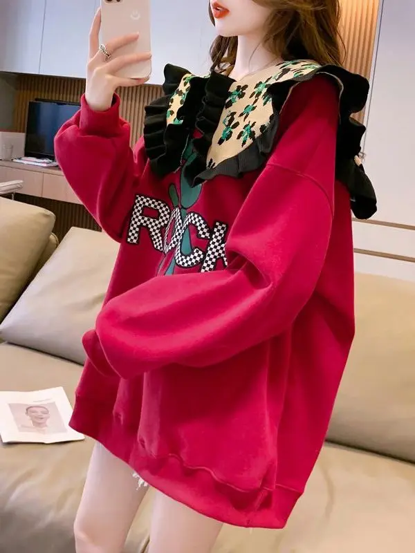 Felpa con cappuccio Thiened Fce da donna taglie forti Design versatile casual Alla moda Vestibilità oversize Confortevole cotone morbido Sle coreano