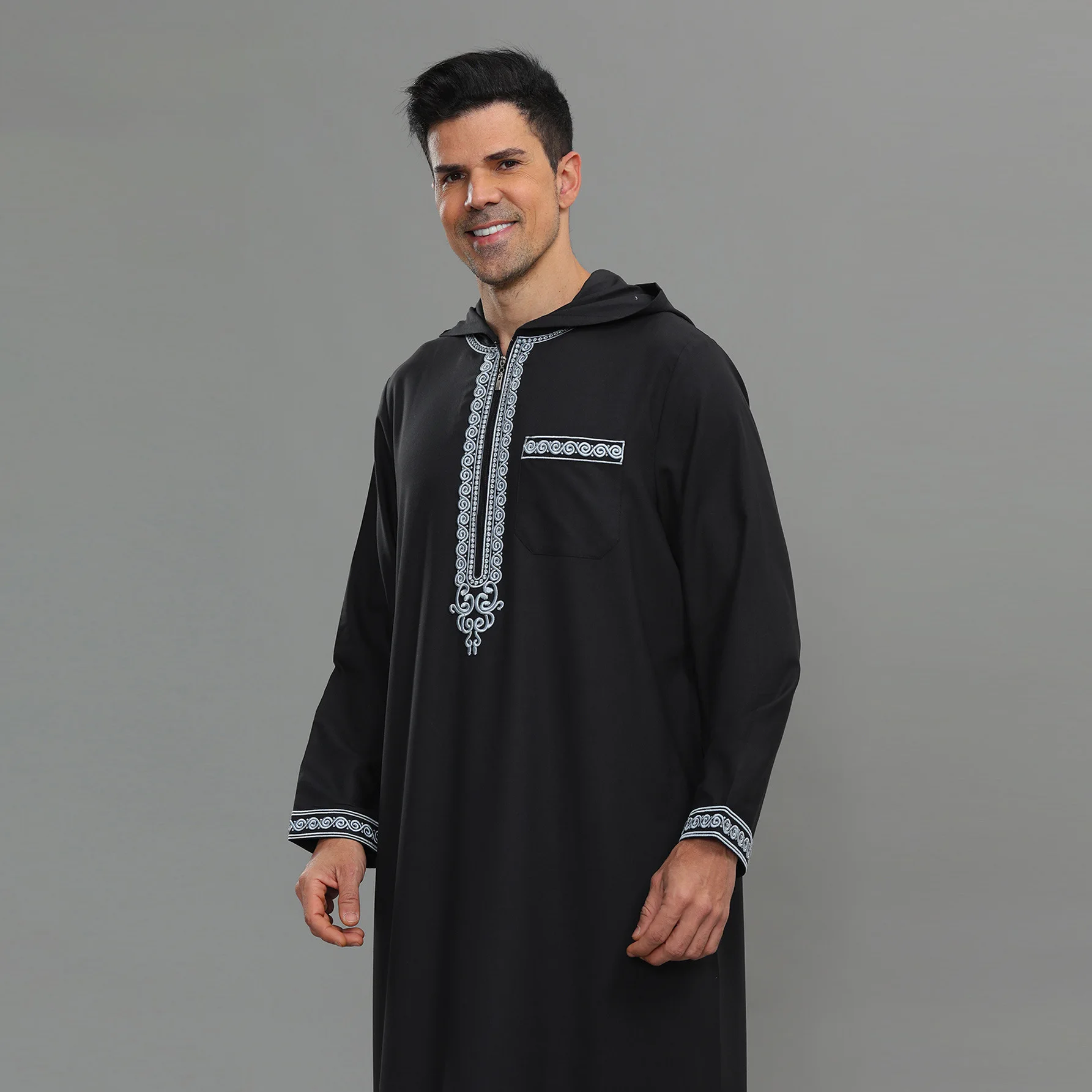 

Men Muslim Jubba Thobe Zipper Saudi Arabic Robe Thoub Hooded Abaya Djellaba Turkey Kaftan Caftan Daffah Dishdasha Islam Clothing