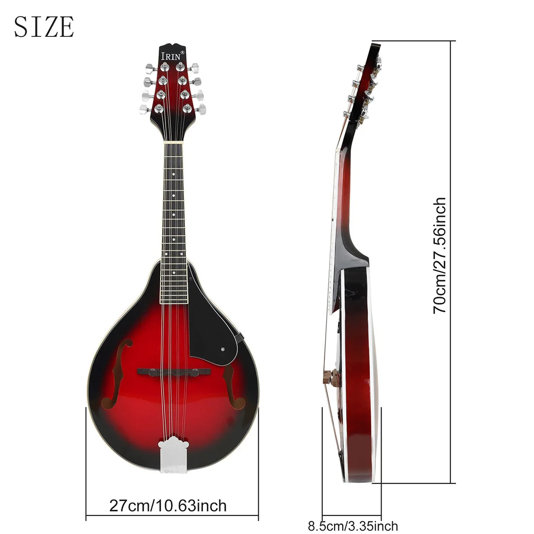8-String A-Style Mandolin Sunburst Solid Wood Beginner Mandolin with Case – Acoustic Instrument for Bluegrass Folk&Celtic Music
