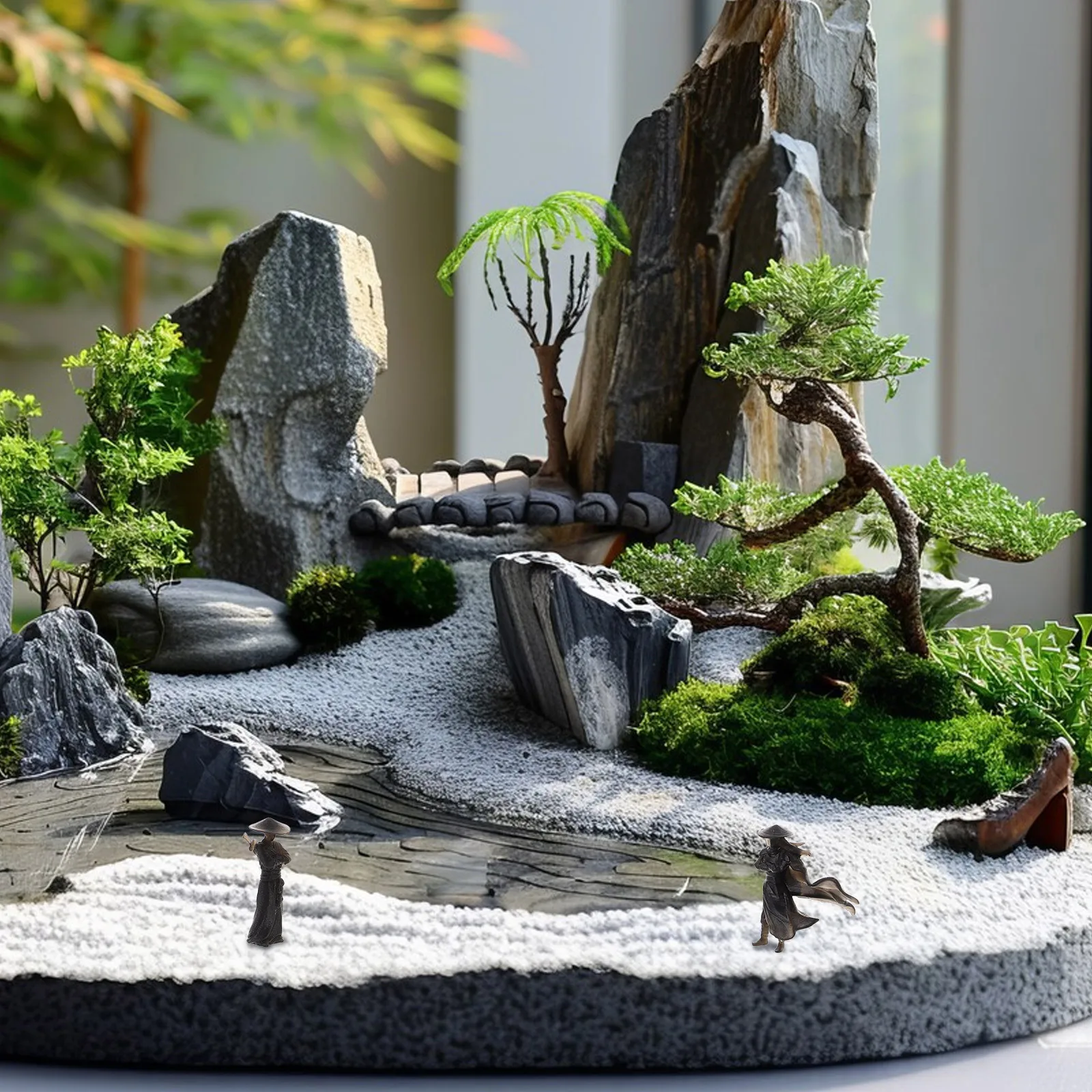 

2pcs Chinese Style Miniature Figurines Exquisite Ancient Bonsai Garden Statues Small Decorative Sculptures For Home Office Fish