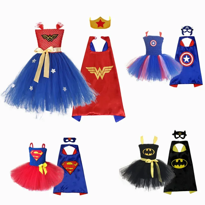 

l2025l New Cosplay Superhero Girls Costume Tutu Dress Kids Party Dresses Clown Zombie Cosplay Halloween Costume for Girl Fancy D