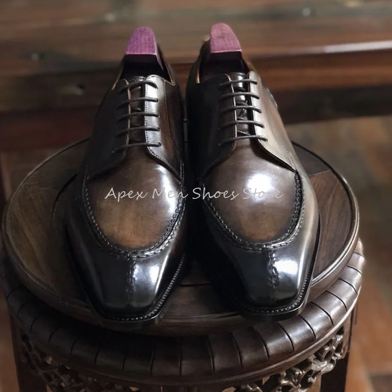 Autumn Vintage Cowhide Solid Color Formal Shoes Men\'s Lace Up Business Office Shoes Italian Leather Sole Handmade Oxford Shoes