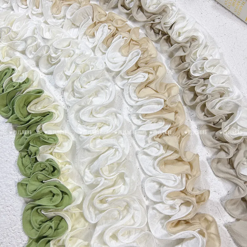 

2Yards New High-Quality Pearl Chiffon Bicolor Ruffled Lace Trim for Curtains Cuffs DIY Handmade Clothing Accessories