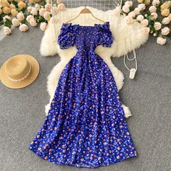 New Fashion Floral Robe Print Long Dress Ruffle Maxi Sundress Bohemian Women Summer Sexy Casual Elegant Strapless Vestidos