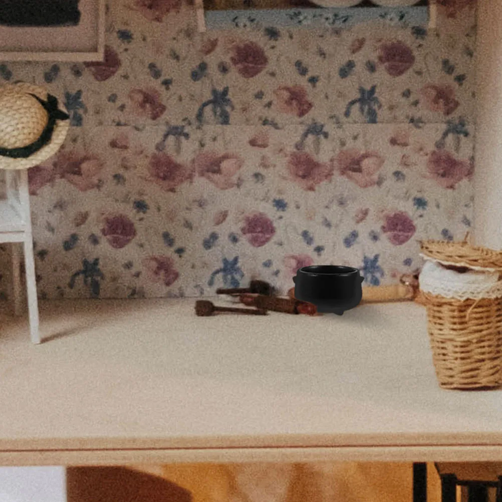 

2pcs Miniature Black Cauldron Halloween Decor For Dollhouse Spooky Accessories Tiny Witch Pot Micro Landscape Party Decoration