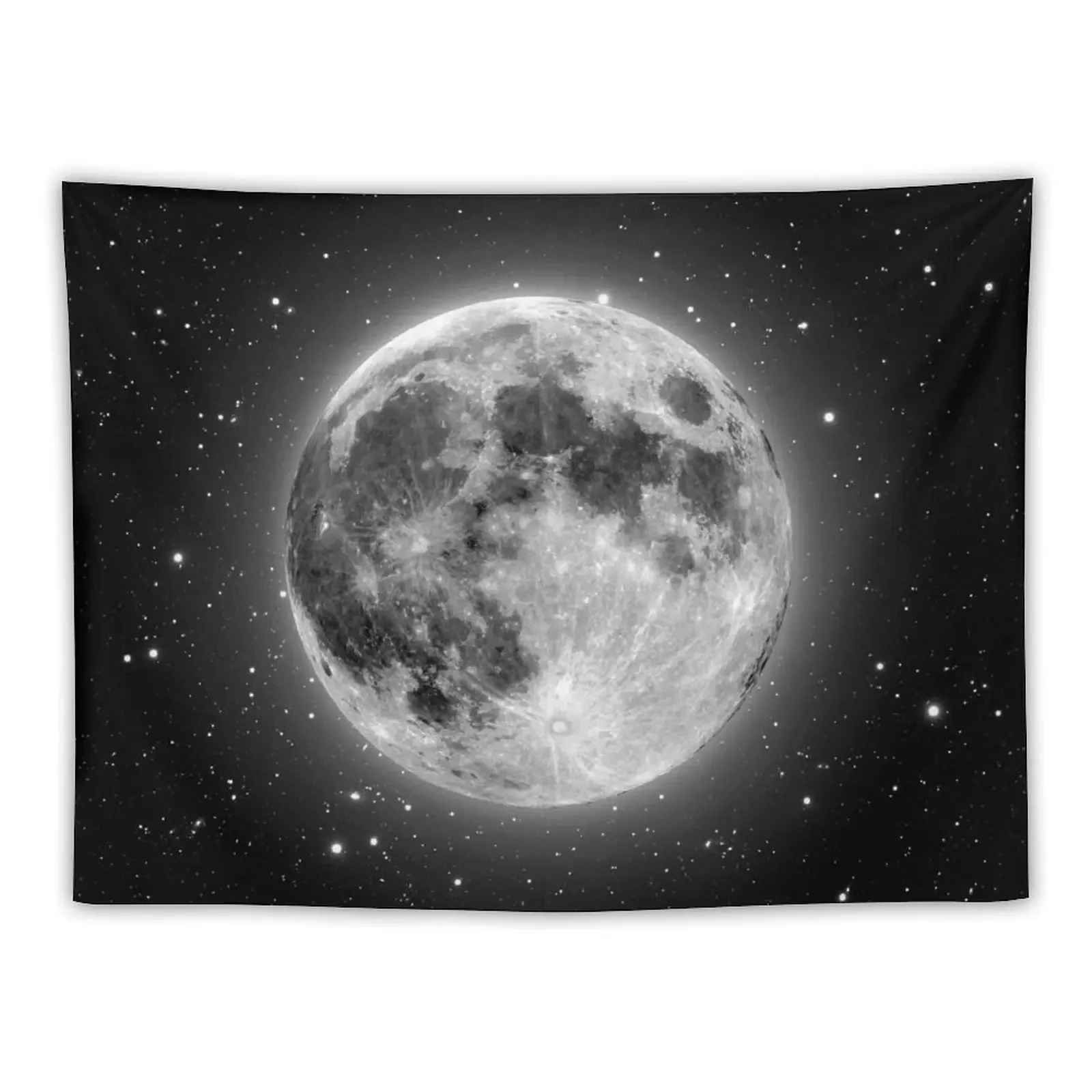 Bright, beautiful full Moon and stars photo Tapestry Aesthetic Decoration Nordic Home Decor Room Decorator Tapestry