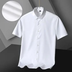 Camisa de negócios antiengomadoria masculina, casual, cor sólida, elástica, lisa, mangas curtas, camisa de trabalho, antirrugas, primavera, verão, nova, 2023