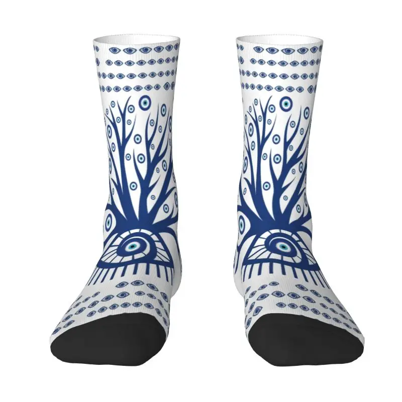 

Модные мужские греческие носки Evil Eye Mati Mataki Matiasma Dress Socks Unisex Breathbale Warm 3D Print Mystic Tree of Life Crew Socks