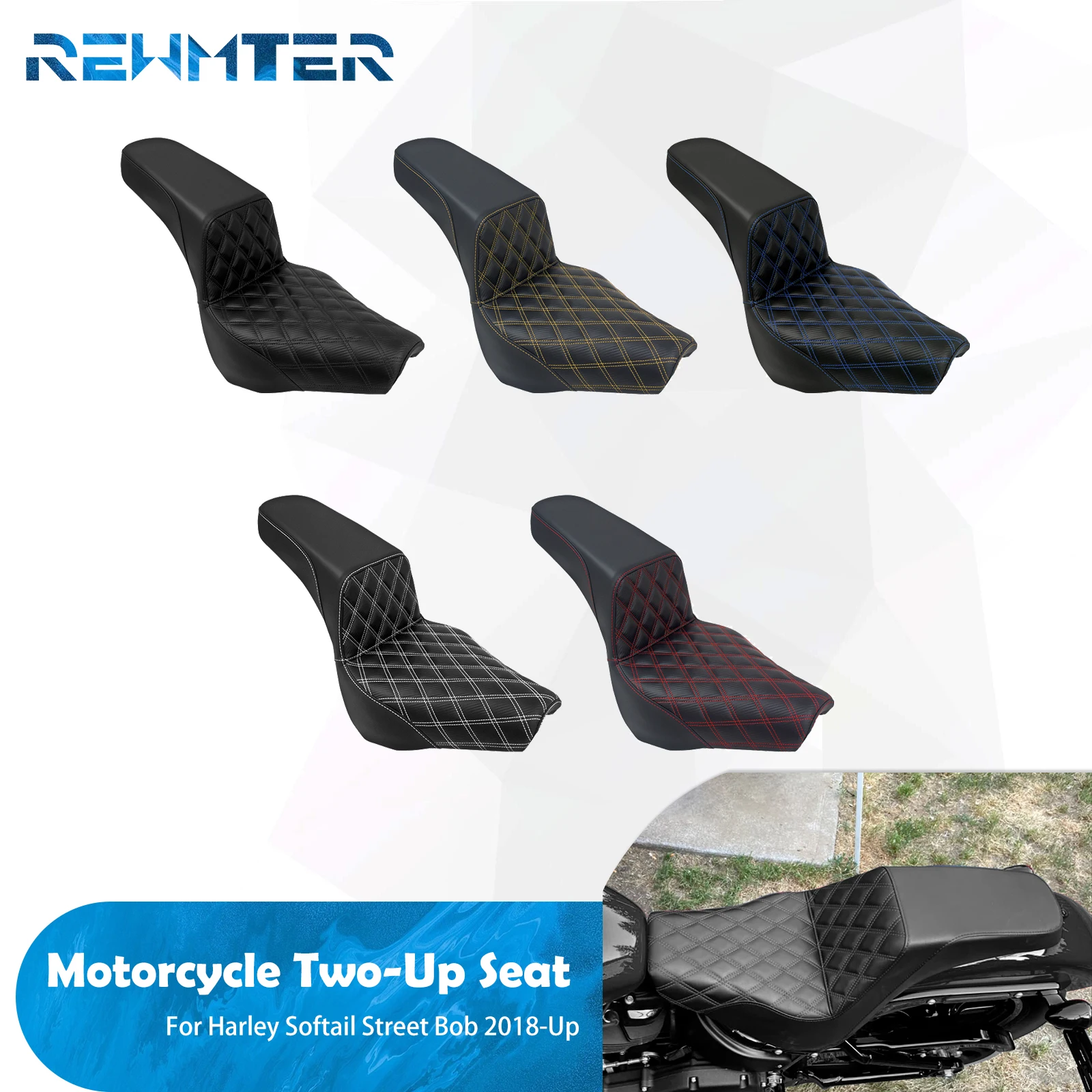 

Motorcycle Two-Up Seat For Harley Softail Street Bob FXBB FXST 2018-2025 Front Rear Driver Rider Passenger Seat Leather Cushions