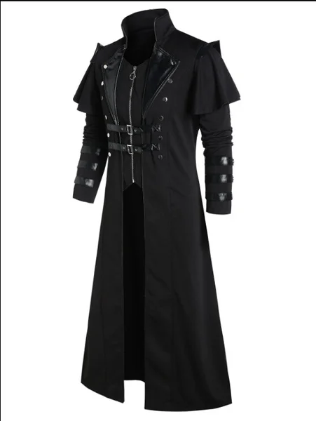 Vintage Men's Gothic Steampunk ยาวเสื้อแจ็คเก็ต Retro ยุคกลางนักรบอัศวินเสื้อกันหนาวชาย Victoria ยาว Plus ขนาด