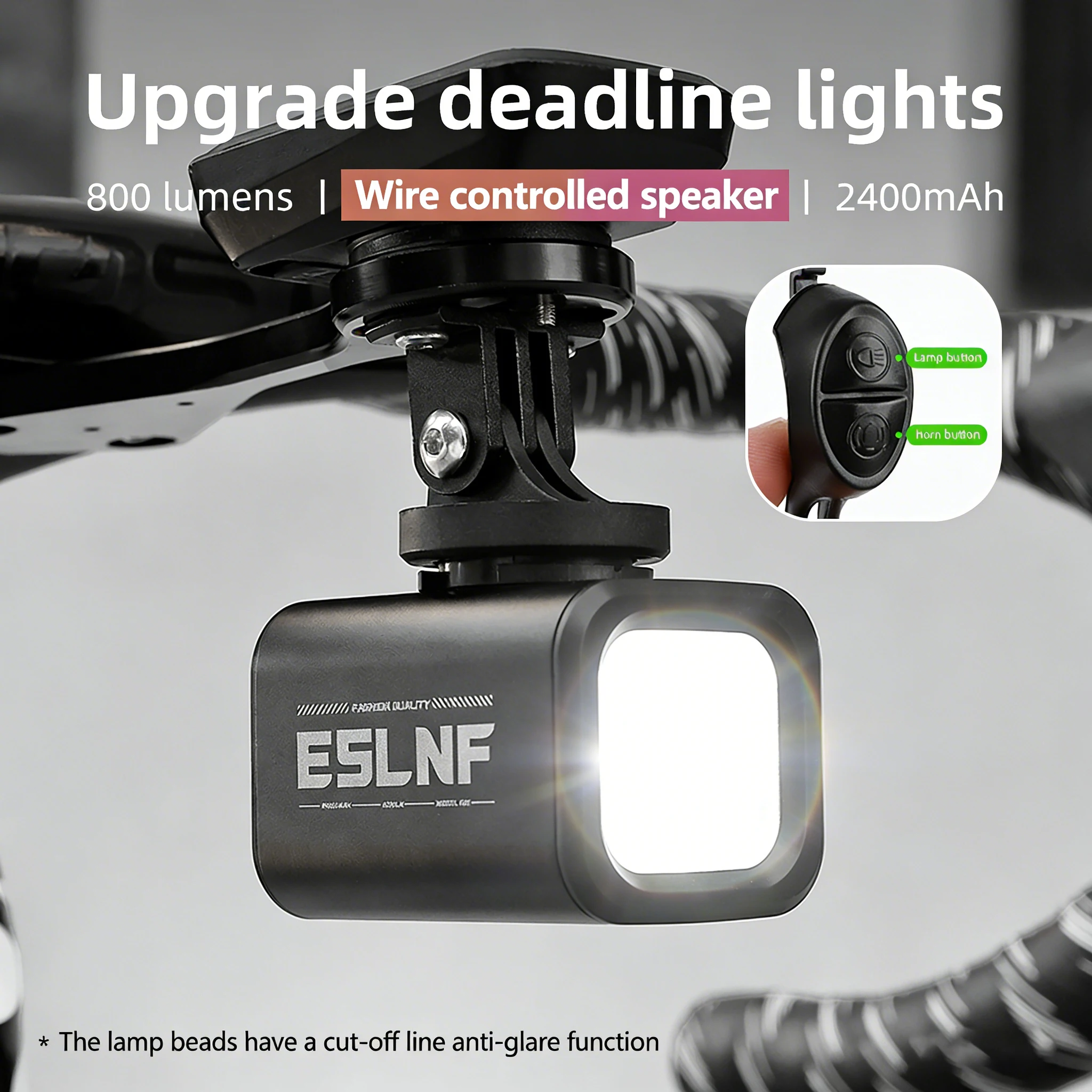 Bicycle Light Electric Horn Remote Control Hanging Mountable 2400mAh Rechargeable Waterproof High Lumens Road MTB Accessories