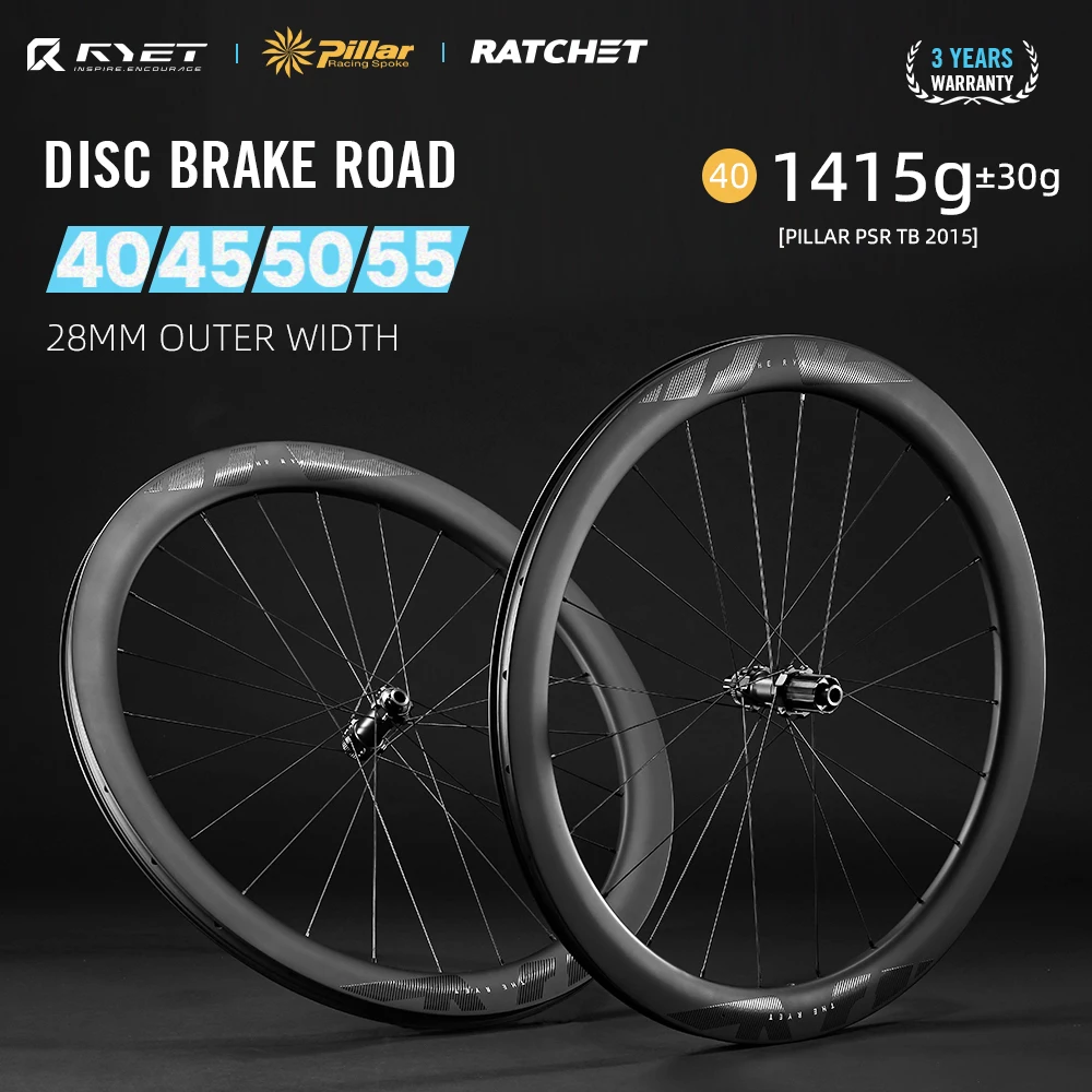 RYET Carbon Wheels Disc Brake 700c Road Bike Wheelset 36T Ratchet Center Lock Hubsets Rimsets Pillar Cycling Bicycle Parts