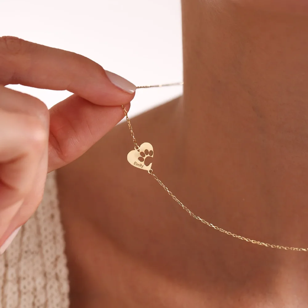 Custom Heart Names Necklaces For Women Stainless Steel Hollow Letters Paw Print Collar Pendant Choker Girl Personalized Jewelry