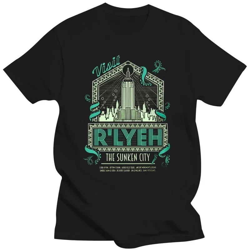 Rlyeh - The Sunken City  H.P. Lovecrafts Call of Cthulhu inspired Mens horror themed tshirt screen printed by hand  geek gift