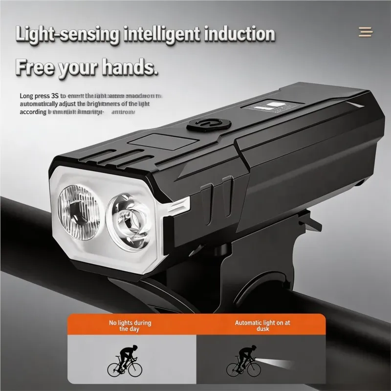 Smart Light Sensor Bike Front Light Type-C Rechargeable Dual LED Bicycle Headlight Digital Display Long Runtime Night Riding