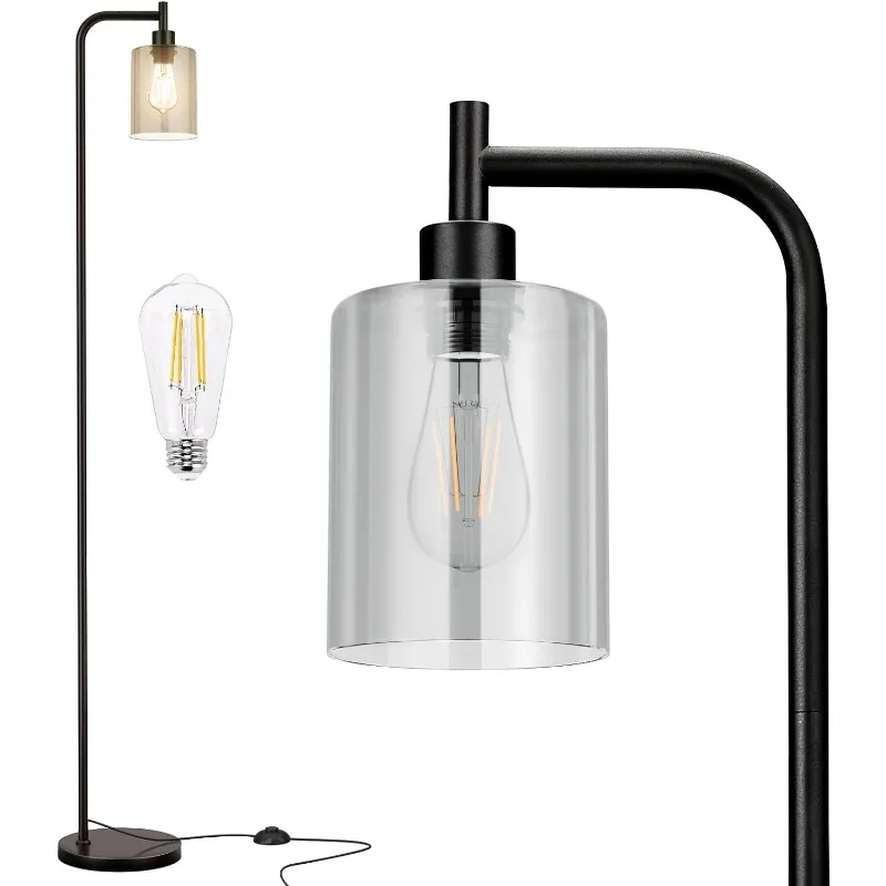 Vloerlampen Voor Woonkamer-Gouden Staande Lamp Met Glazen Lampenkap, Moderne Vloerlamp Met Led-Lampen, Lichte Industriële Vloer