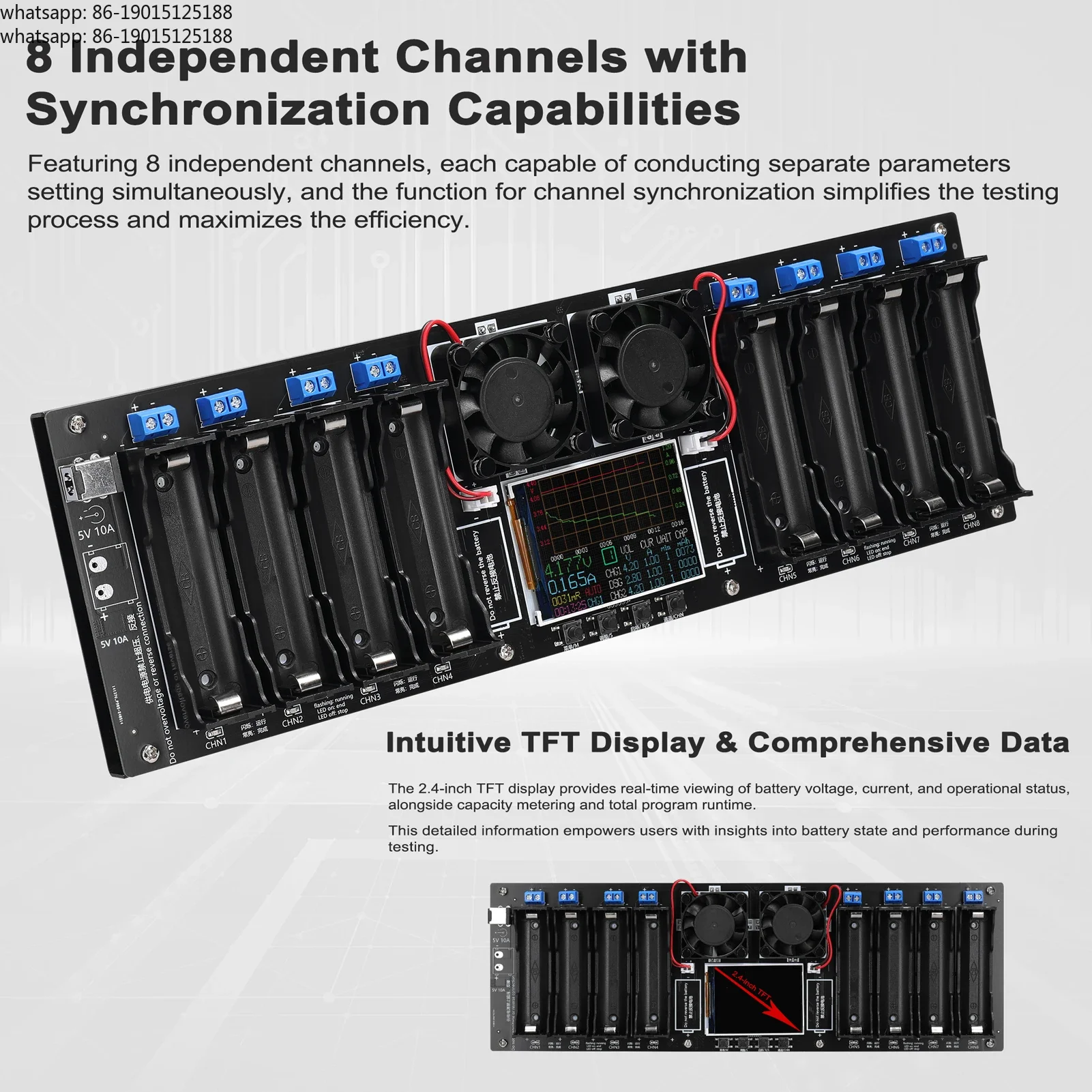 18650 8-channel battery tester, 2.4-inch TFT screen, battery capacity test with multimode functionality, enhanced safety
