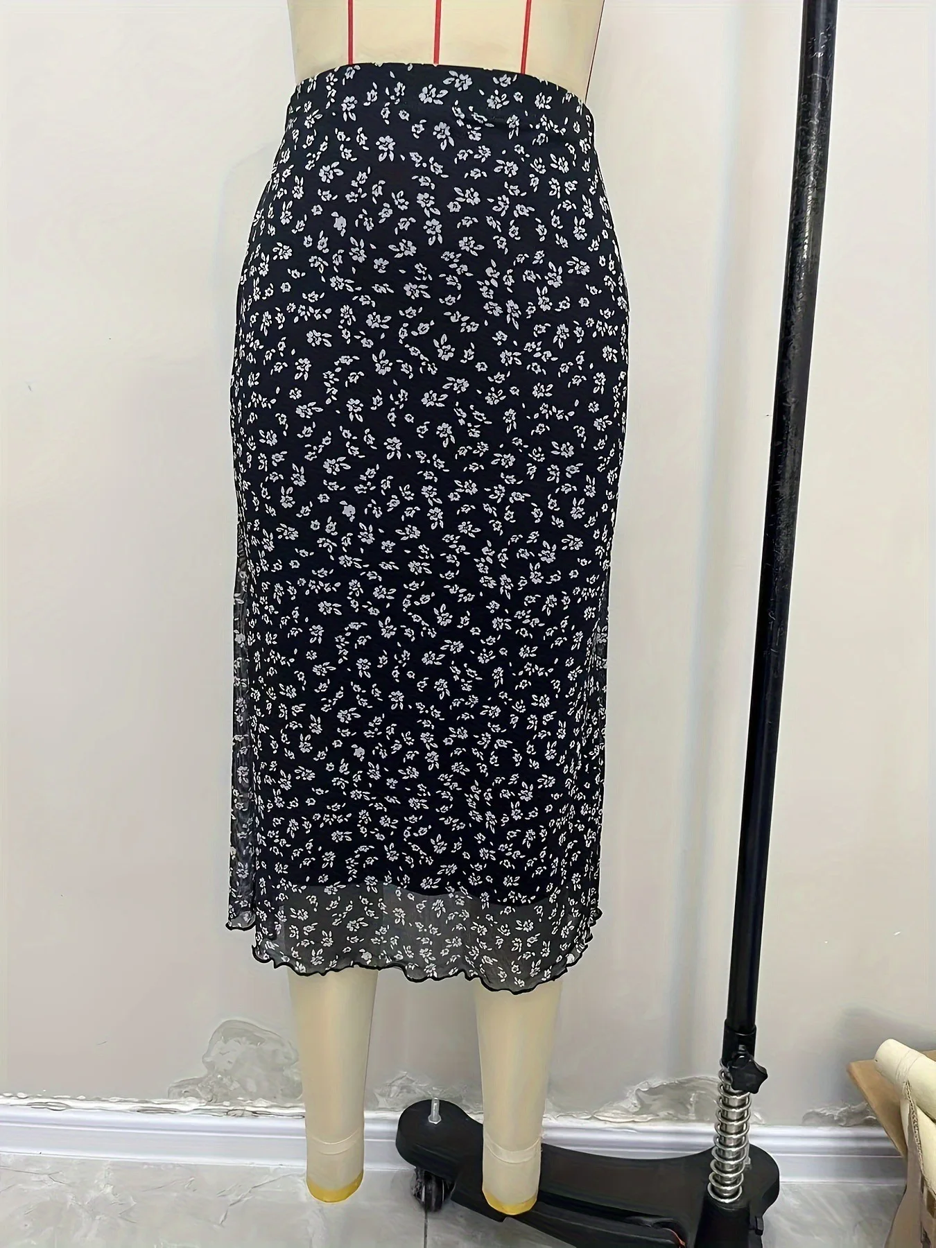 Skirts women 2026 autumn Spring wear floral mesh lace stretch high waist mid-calf skirt women's clothing