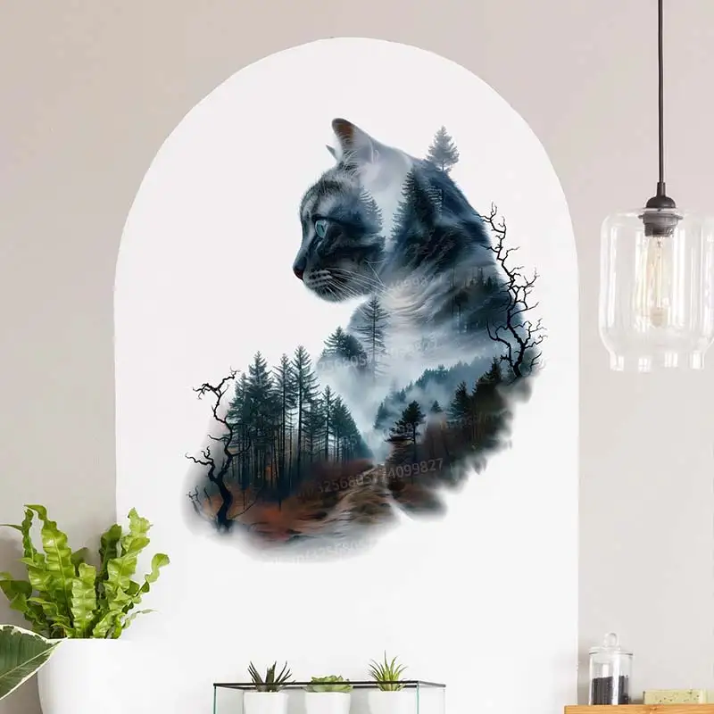 Cat Landscape Creative Wall Sticker Bathroom Toilet Decor Living Room Cabinet Refrigerator Home Decoration Decals M1008