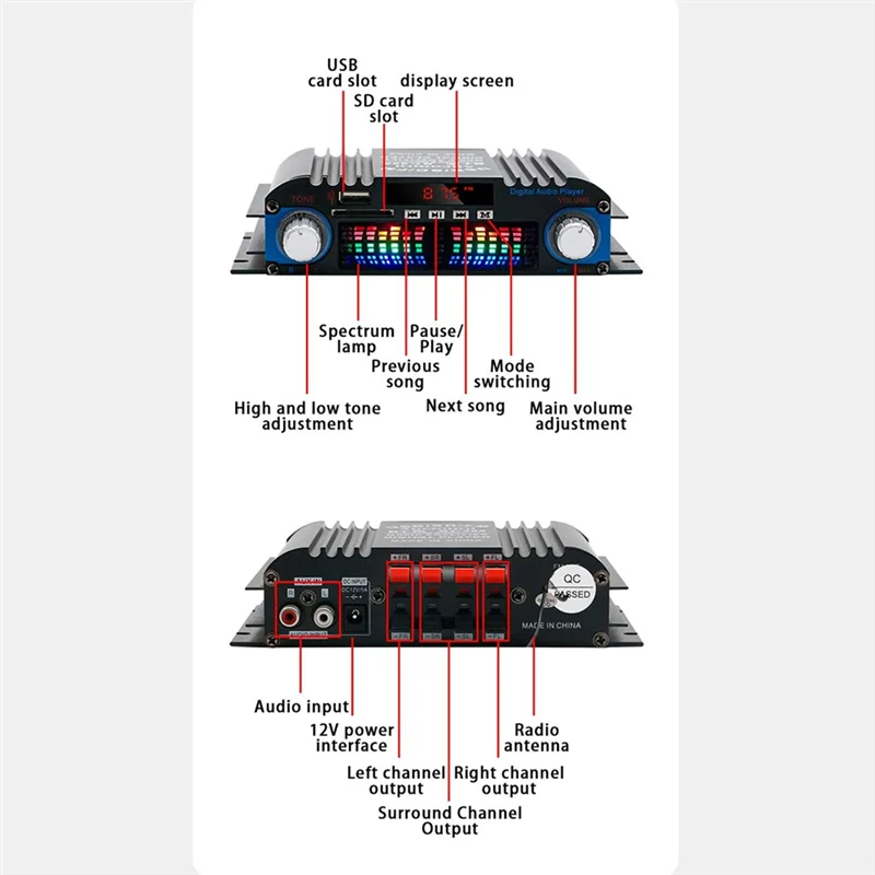 LDZS 12V Amplifier Kecil Mini Daya Tinggi Audio Hifi Demam untuk Amplifier Bluetooth Mobil Rumah (Termasuk Adaptor) Steker UE Tahan Lama