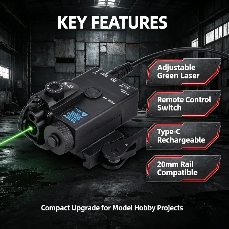 20mm Guide Rail Installation Laser Unit Calibratable Green Light Type-C Rechargeable Hobby Modification Parts