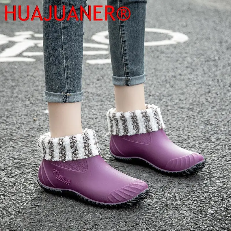 Water Shoes Women Shoes Ankle Rain Boots Rubber PVC Rainboots Waterproof Women Slip On Fashion Fishing Boots Flats Footwear