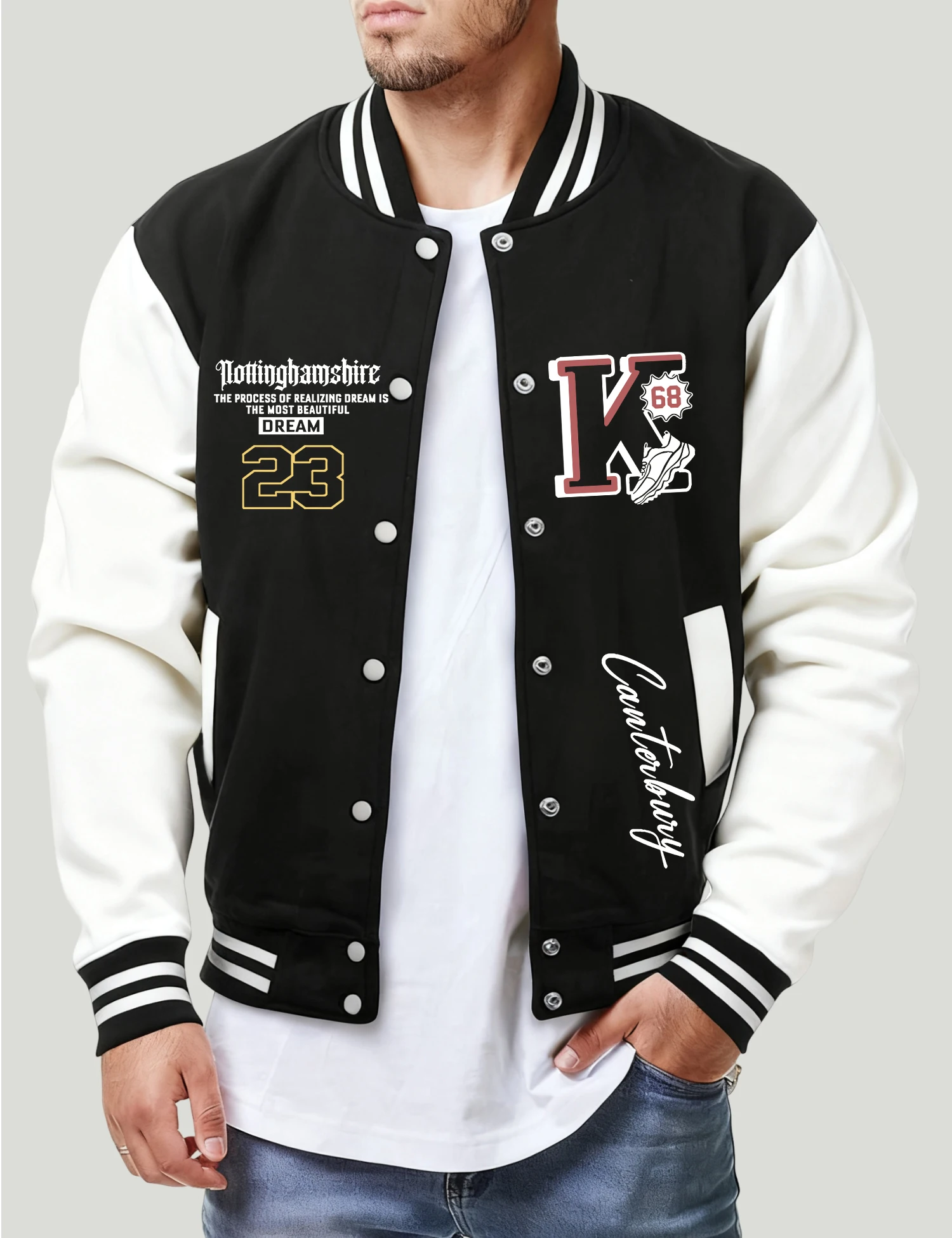 

Бейсбольные куртки Dream 23, мужские флисовые свободные уличные куртки, модный винтажный трикотаж, мужская универсальная повседневная одежда