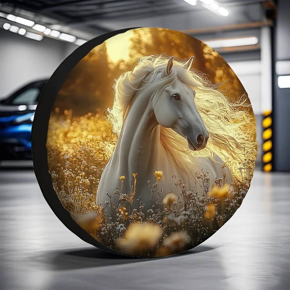 1pc, Outdoor Tire Storage Bags Stylish White Horse Sturdy 100% Polyester Material, No Electricity Multi-Purpose Use For Mining S