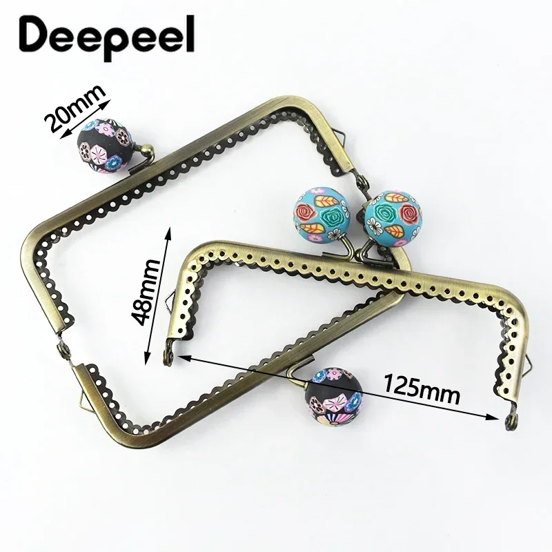 5Pcs Deepeel 12cm Metal Purse Bag Handle Frame Bead Kiss Clasp Retro Brass Wallet Sewing Bracket Buckle DIY Hardware Accessories