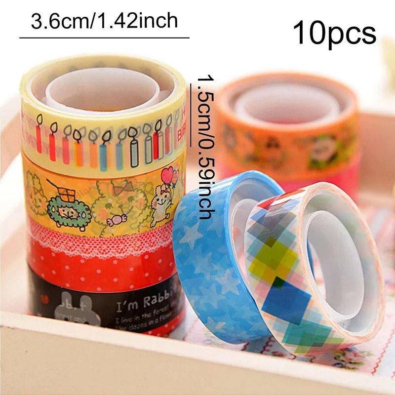 10pcs Colorful DIY Cartoon Tape Children Creative Decorative Tape Stickers Album Diary Decorative Tape Sticker Material TMZ