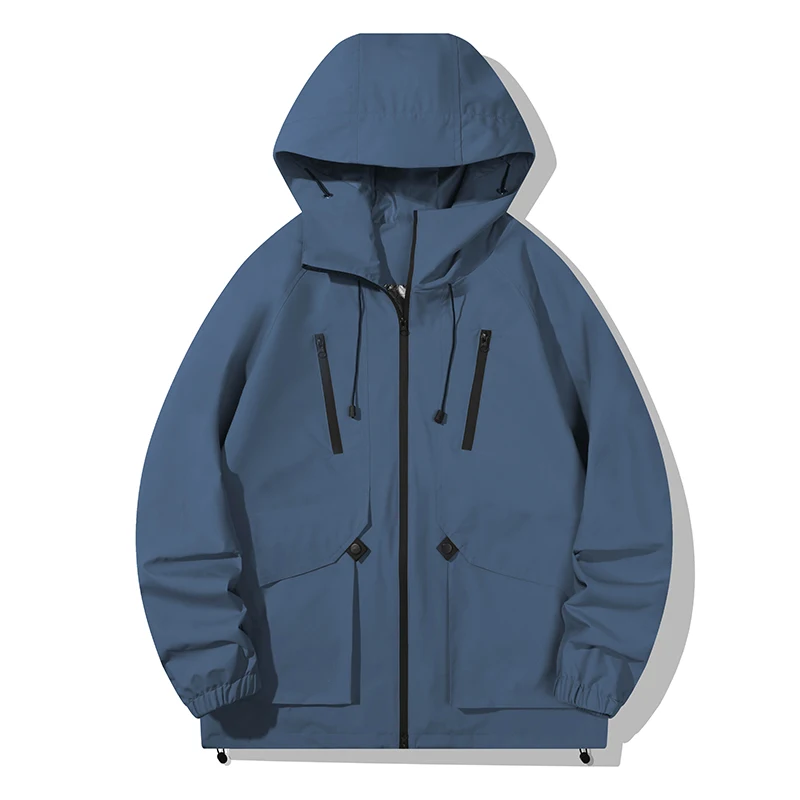 

Men's Hooded Waterproof Jackets Lightweight Raincoat Outdoor Casual Camping Hiking Coat Travel Windbreaker Sports Jacket Blue