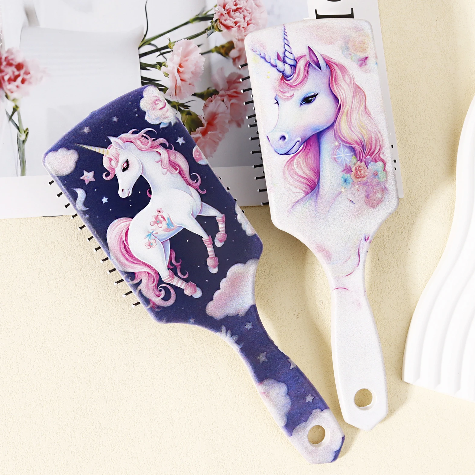 

1pc cartoon unicorn patterned air cushion comb - massage exfoliating comb, ABS plastic handle,Special for real hair wigs