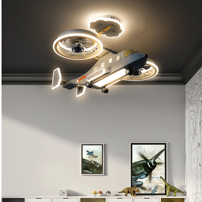 Airplane LED Ceiling Fan lights for boys children kids room lamparas de teco Modern LED Ceiling lamp for baby room Ceiling fans